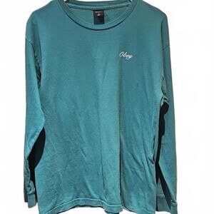 Obey Medium long sleeved Green T shirt With Cherries On Sleeves